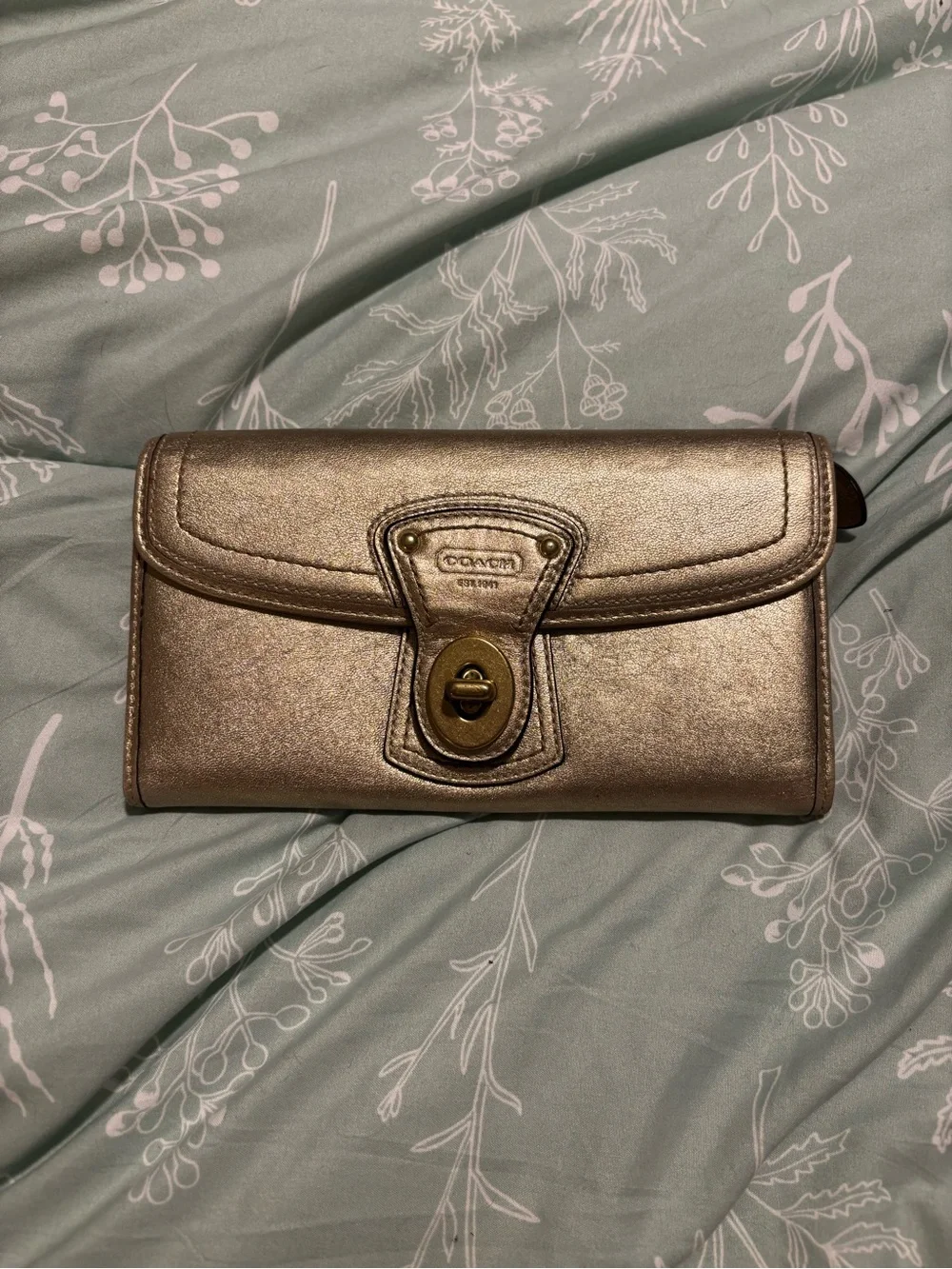 COACH Metallic Gold Leather Turnlock Wallet